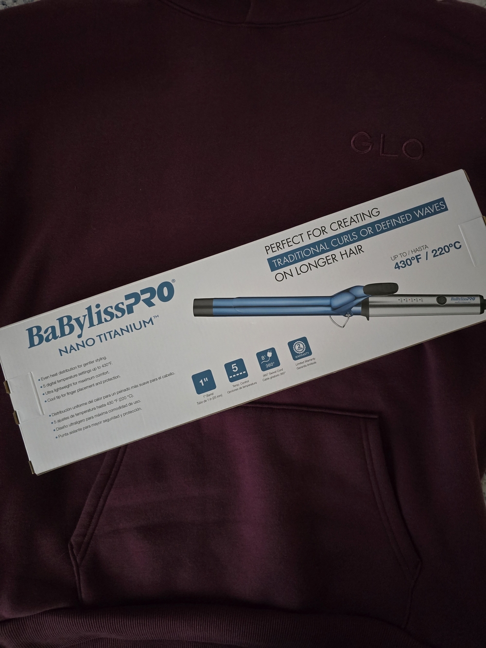 BaBylissPRO Nano Titanium Extended Barrel Curling Iron Blue - 1" Hair Tool. New - Picture 3 of 5